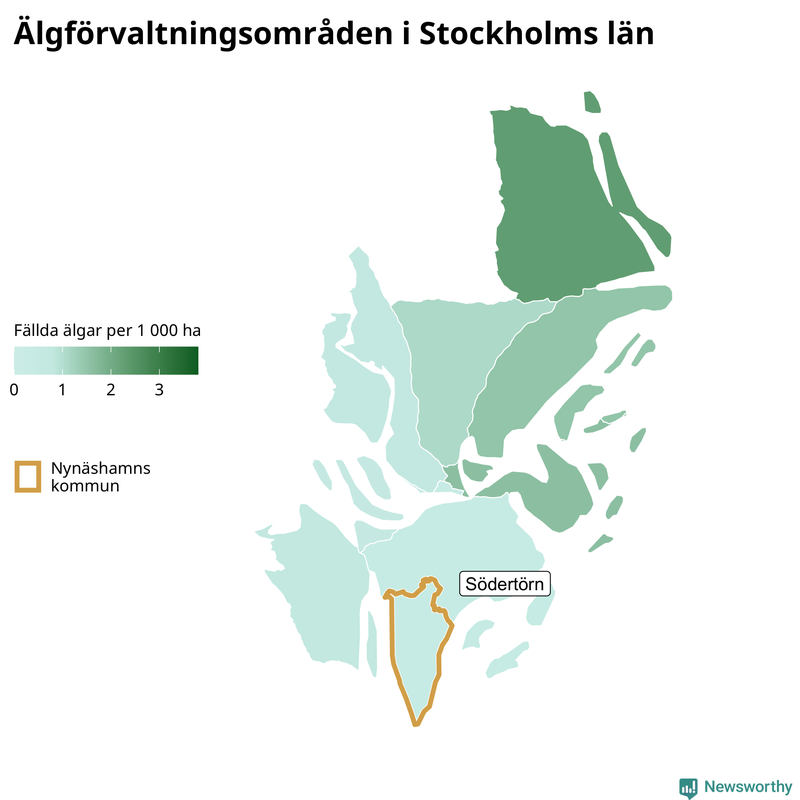 Fällda älgar per 1 000 hektar Stockholms län