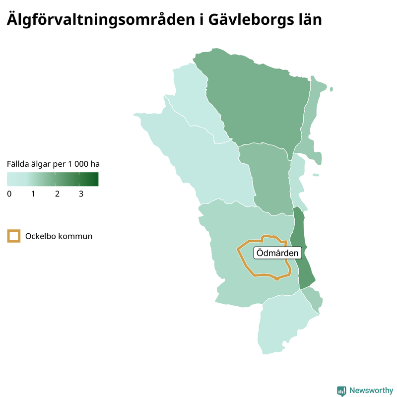Fällda älgar per 1 000 hektar Gävleborgs län