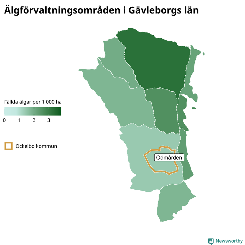 Fällda älgar per 1 000 hektar Gävleborgs län
