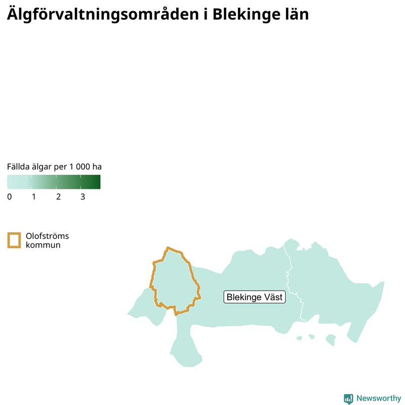 Fällda älgar per 1 000 hektar Blekinge län