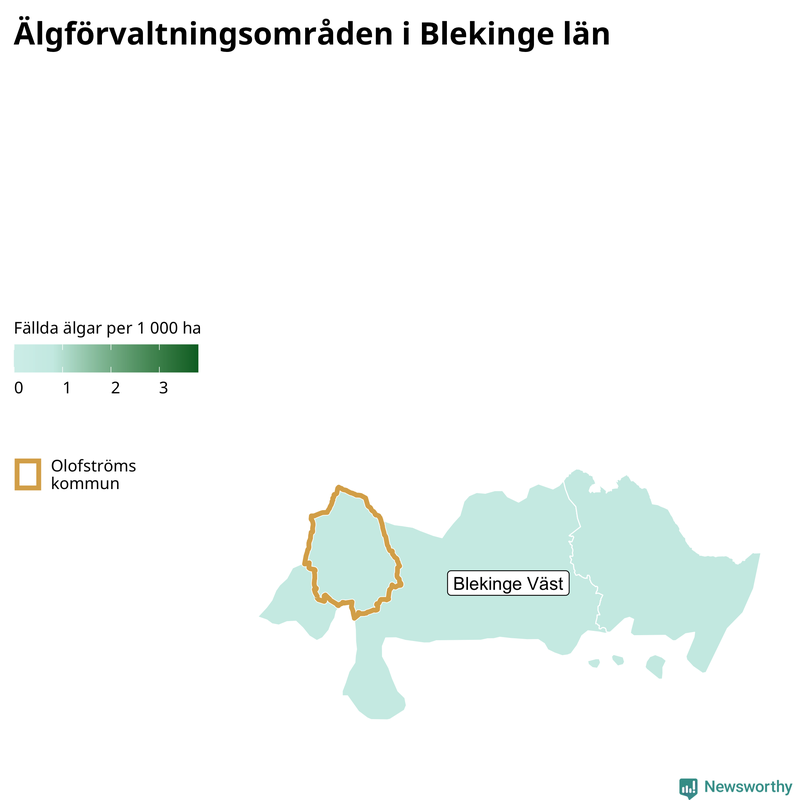 Fällda älgar per 1&nbsp;000 hektar Blekinge län