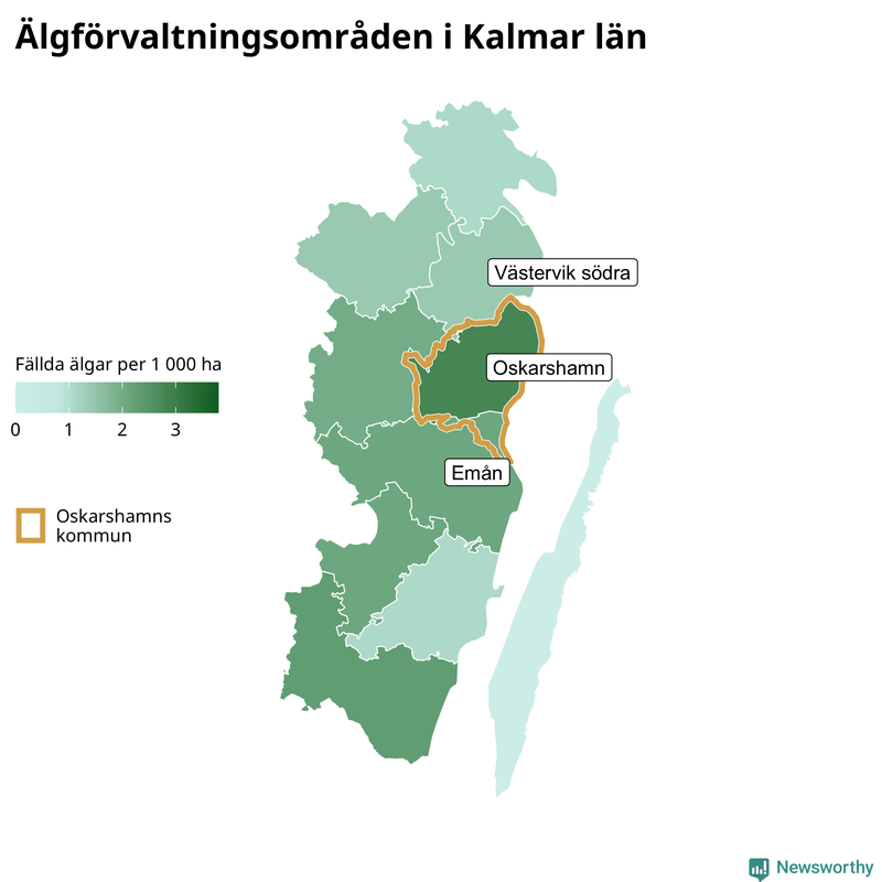Fällda älgar per 1 000 hektar Kalmar län