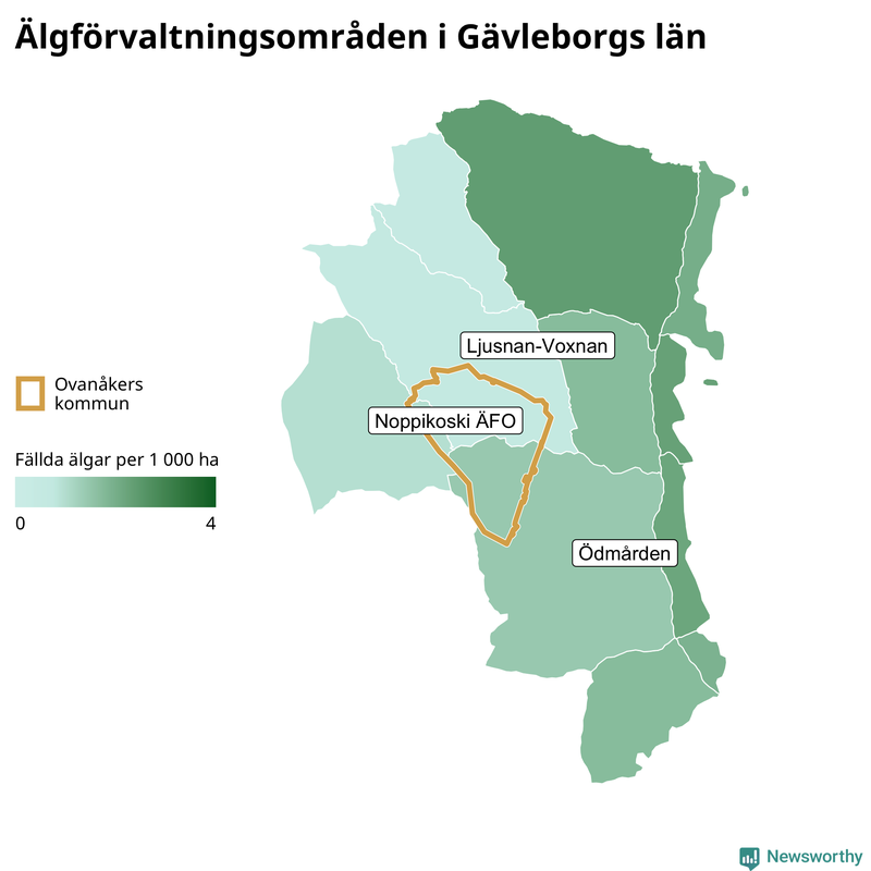 Fällda älgar per år i Gävleborgs län