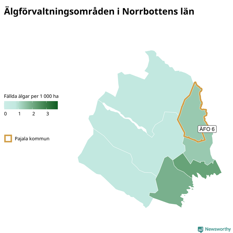 Fällda älgar per 1 000 hektar Norrbottens län
