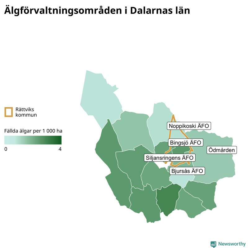 Fällda älgar per år i Dalarnas län
