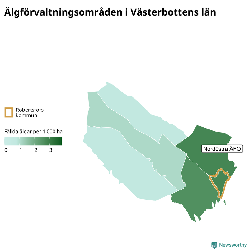 Fällda älgar per 1 000 hektar Västerbottens län