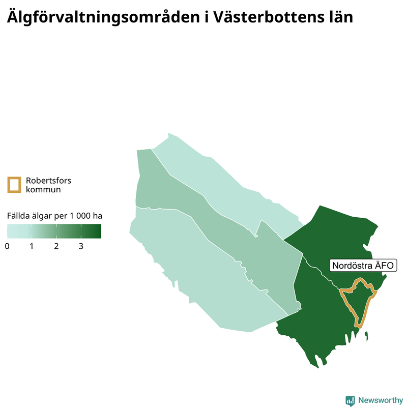 Fällda älgar per 1 000 hektar Västerbottens län