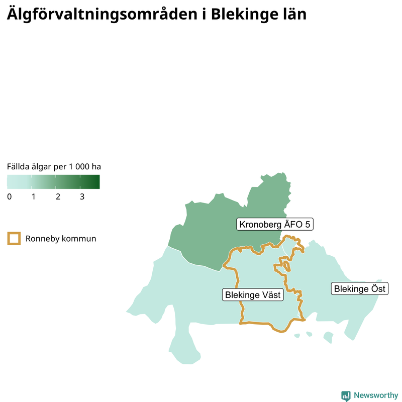 Fällda älgar per 1 000 hektar Blekinge län