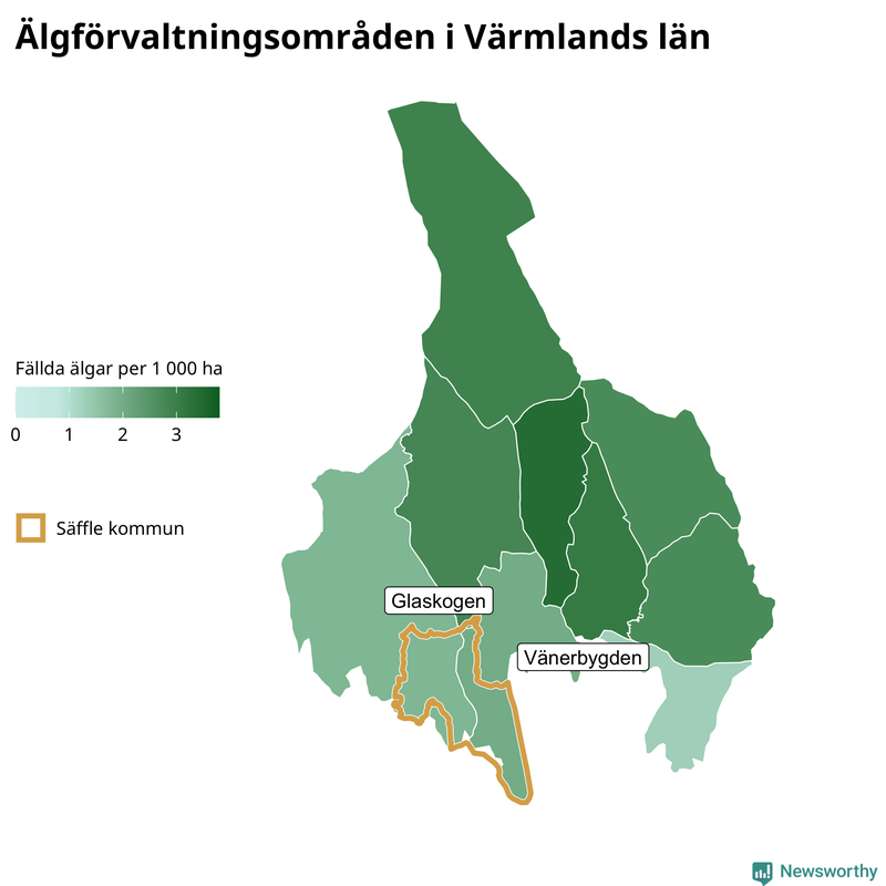 Fällda älgar per 1 000 hektar Värmlands län