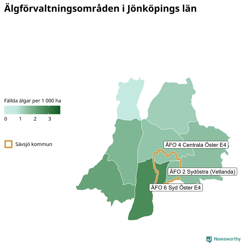 Fällda älgar per 1 000 hektar Jönköpings län