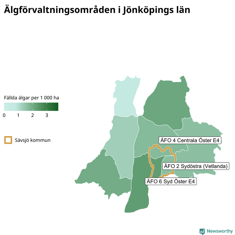Fällda älgar per 1 000 hektar Jönköpings län