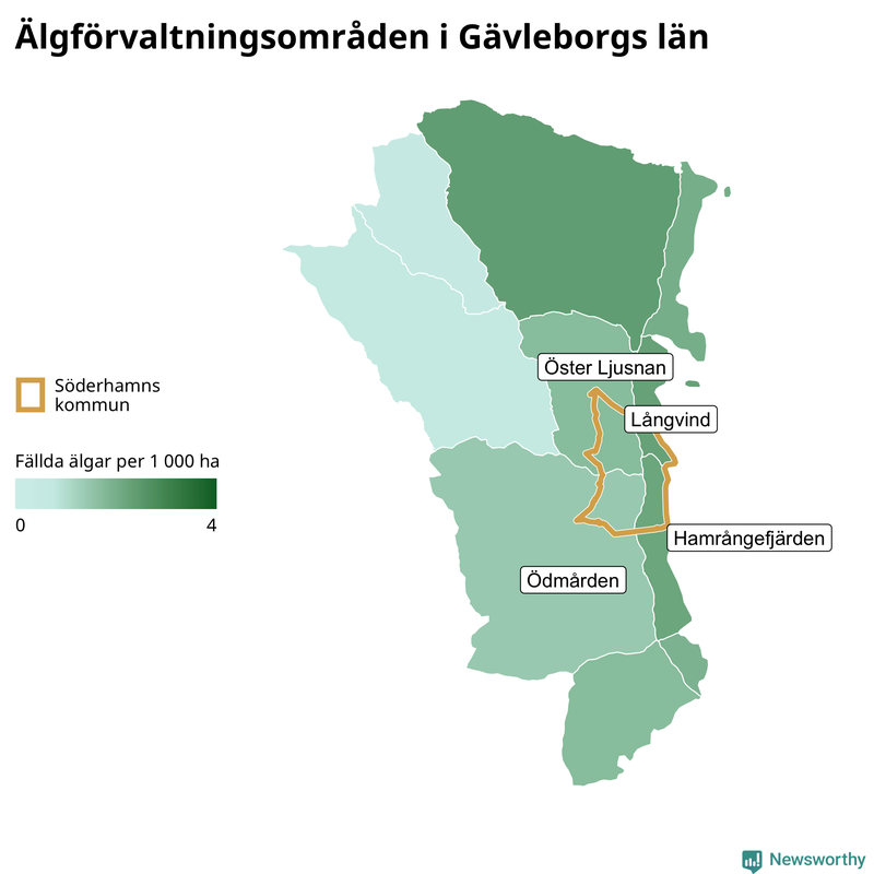 Fällda älgar per år i Gävleborgs län