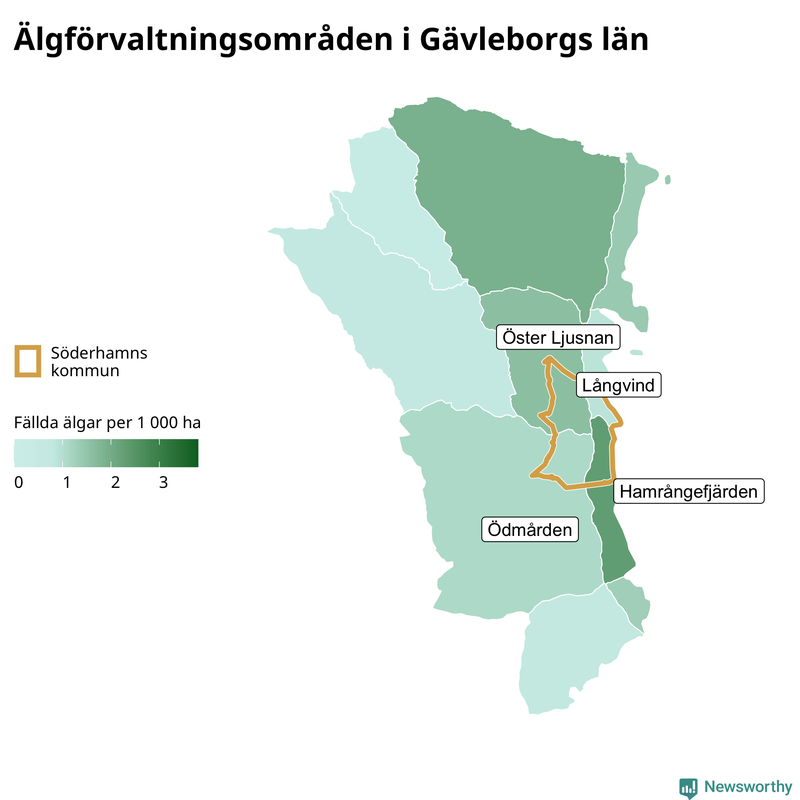 Fällda älgar per 1 000 hektar Gävleborgs län