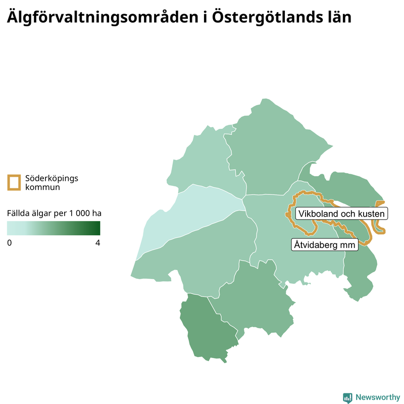 Fällda älgar per år i Östergötlands län