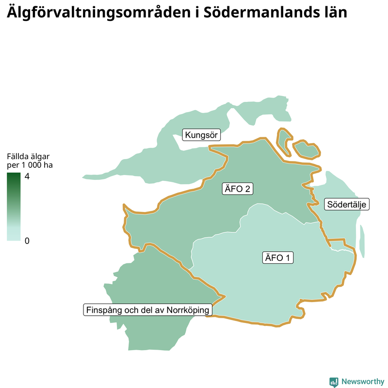 Fällda älgar per år i Södermanlands län