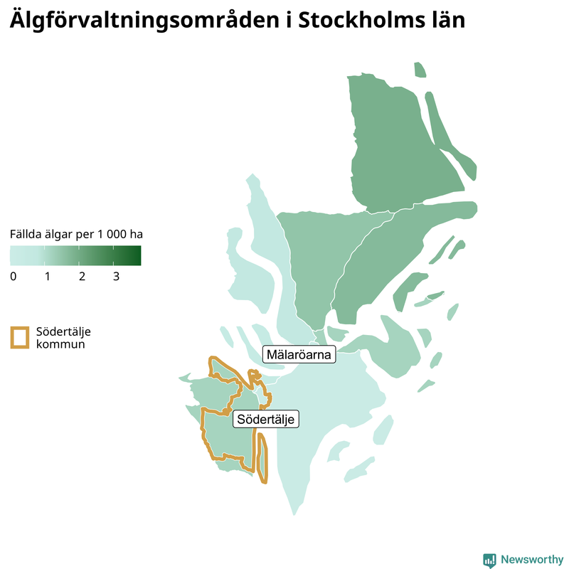 Fällda älgar per 1 000 hektar Stockholms län