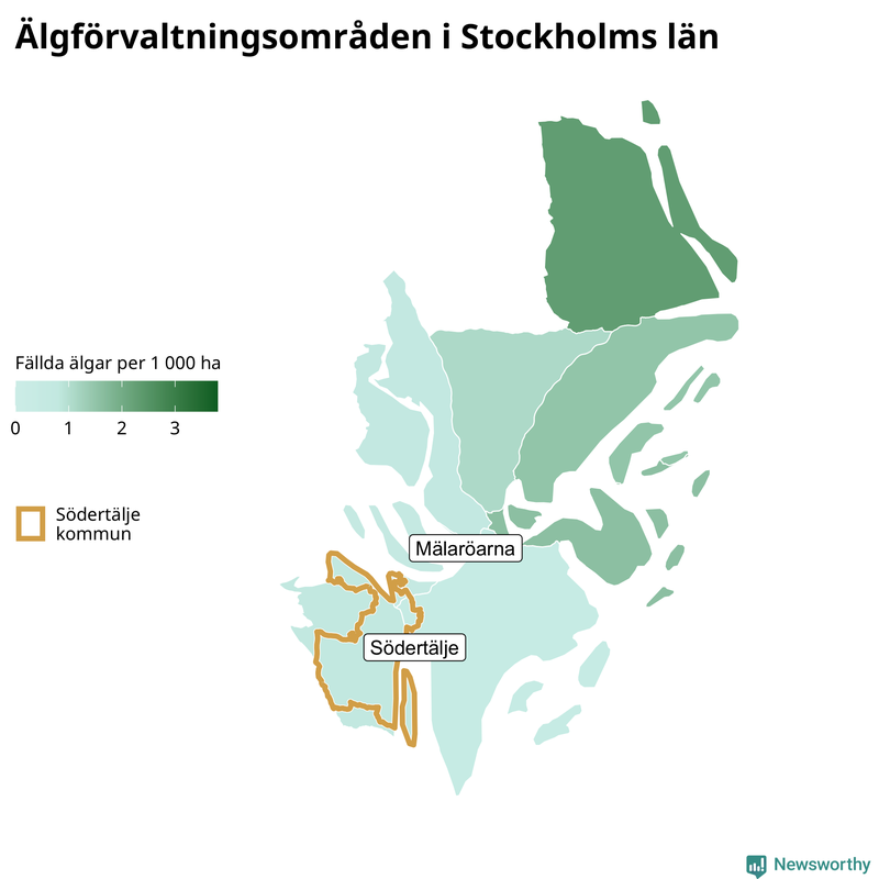 Fällda älgar per 1 000 hektar Stockholms län