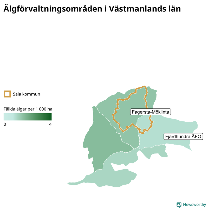 Fällda älgar per år i Västmanlands län