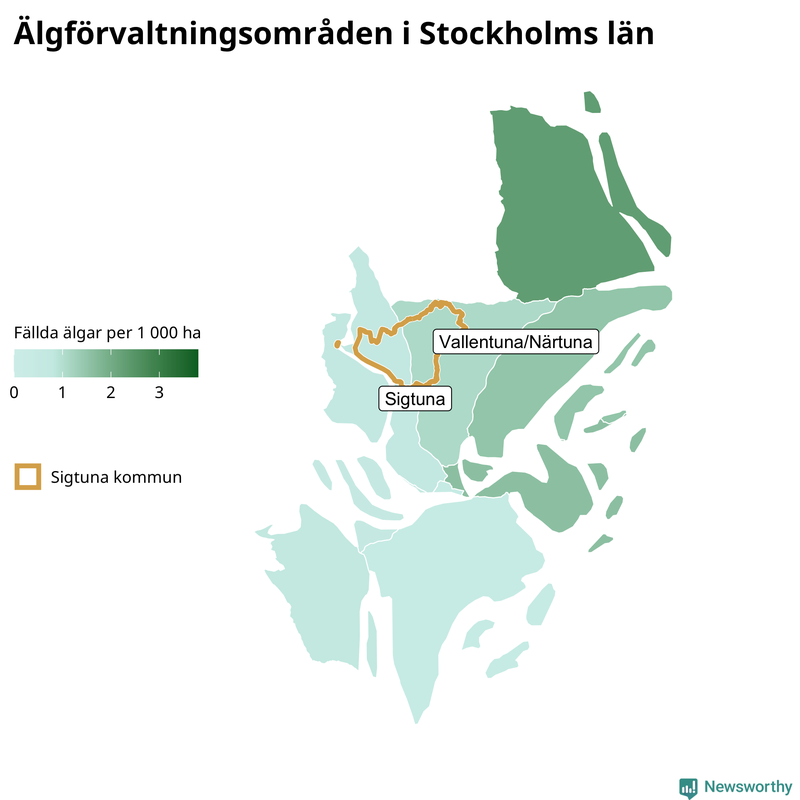 Fällda älgar per 1 000 hektar Stockholms län