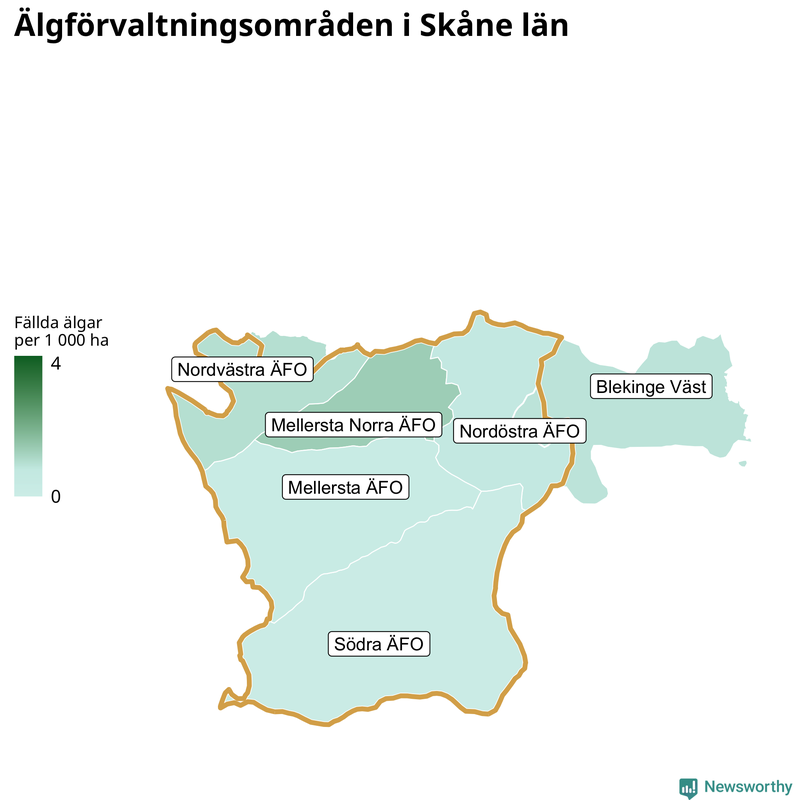Fällda älgar per år i Skåne län