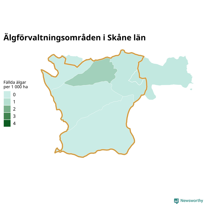Fällda älgar per 1 000 hektar Skåne län