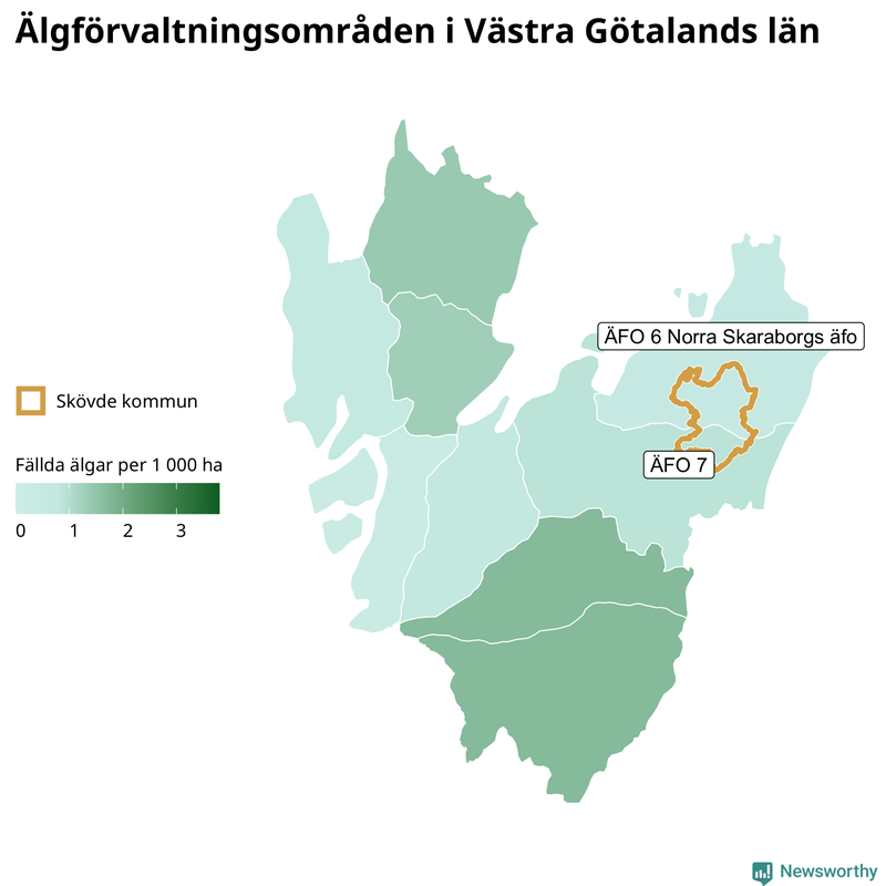 Fällda älgar per 1 000 hektar Västra Götalands län