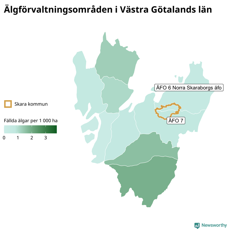 Fällda älgar per 1 000 hektar Västra Götalands län