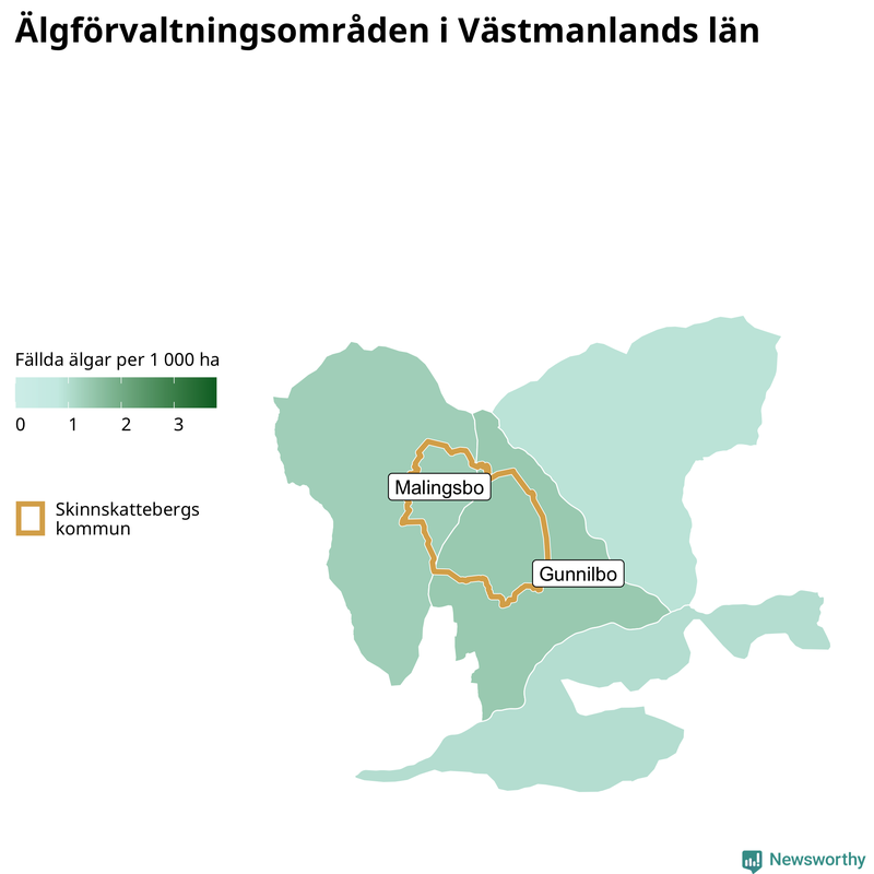 Fällda älgar per 1 000 hektar Västmanlands län