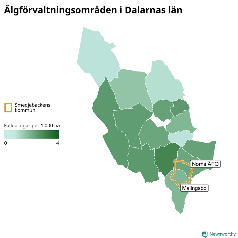 Fällda älgar per år i Dalarnas län