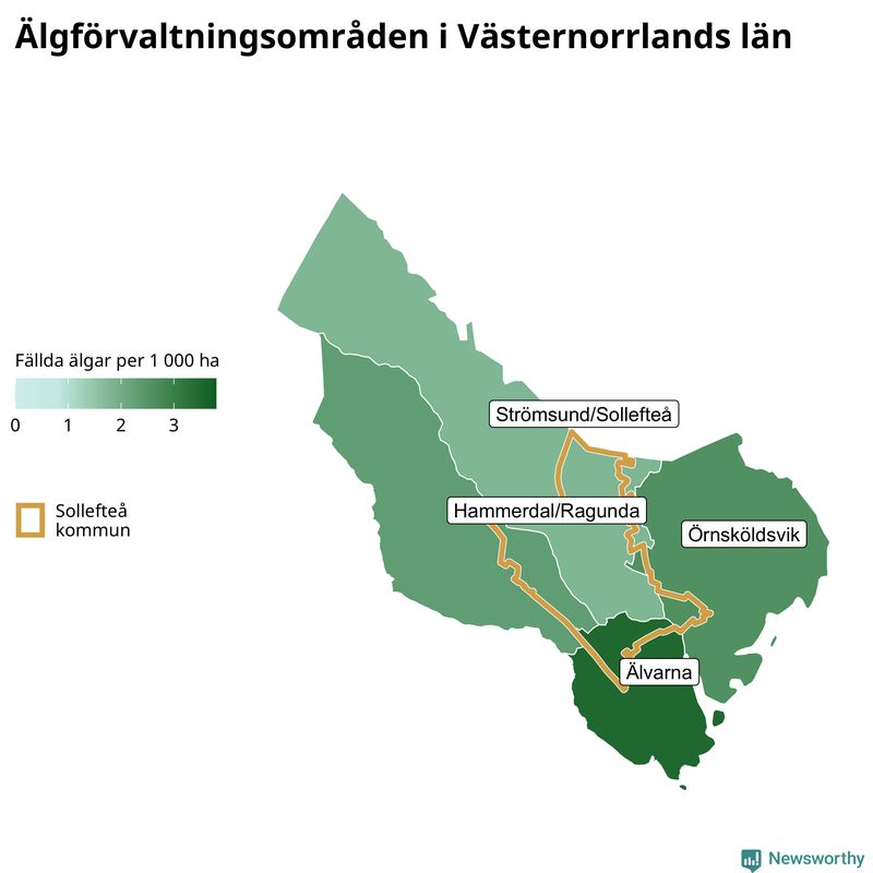 Fällda älgar per 1 000 hektar Västernorrlands län