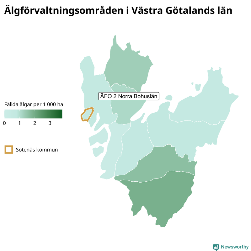 Fällda älgar per 1 000 hektar Västra Götalands län