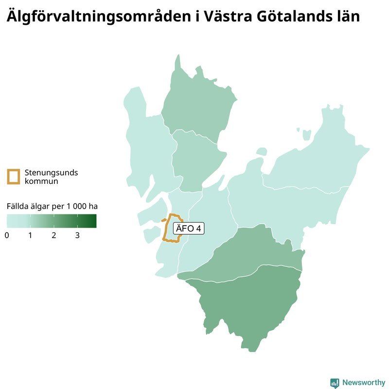 Fällda älgar per 1 000 hektar Västra Götalands län