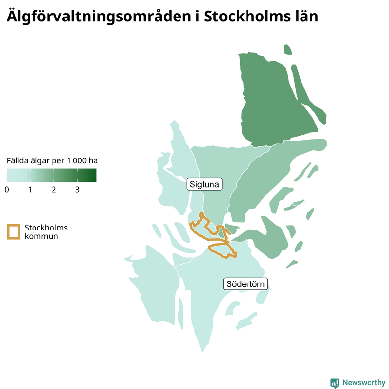 Fällda älgar per 1 000 hektar Stockholms län