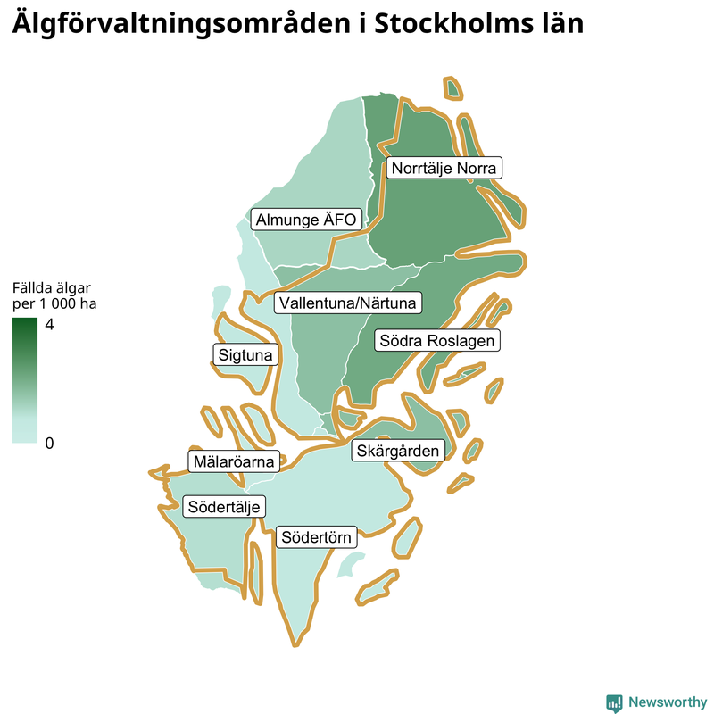 Fällda älgar per år i Stockholms län