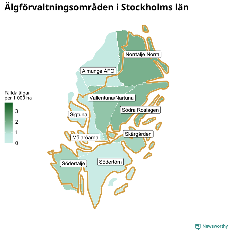 Fällda älgar per 1 000 hektar Stockholms län