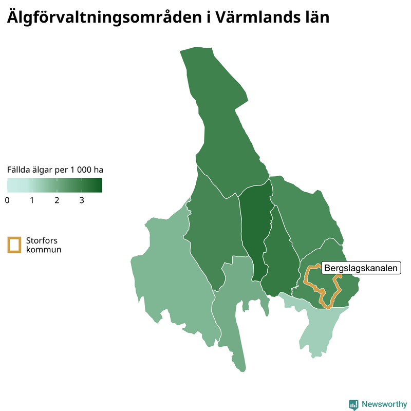Fällda älgar per 1 000 hektar Värmlands län