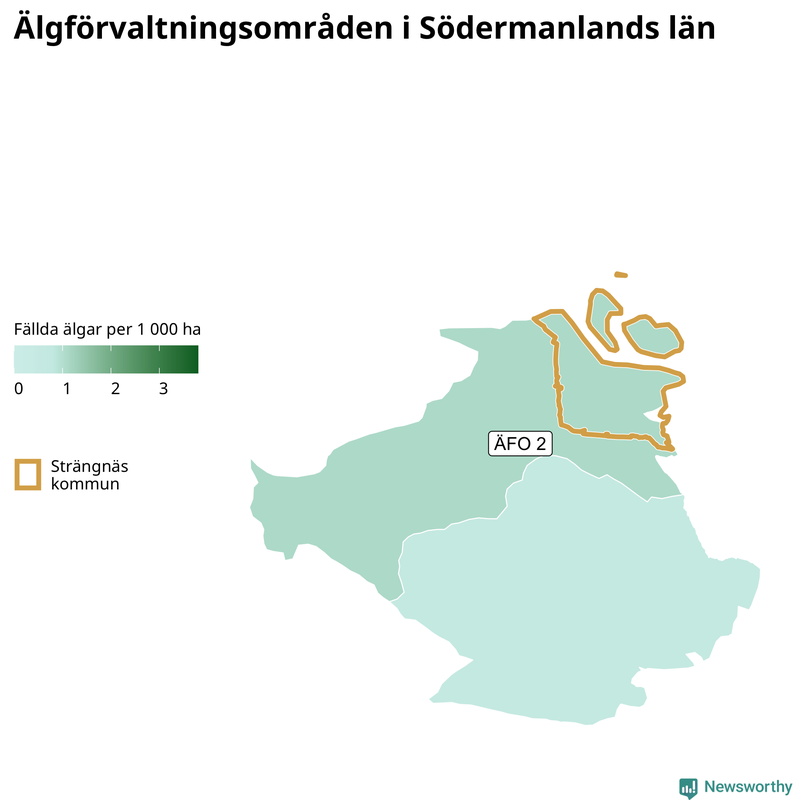Fällda älgar per 1&nbsp;000 hektar Södermanlands län