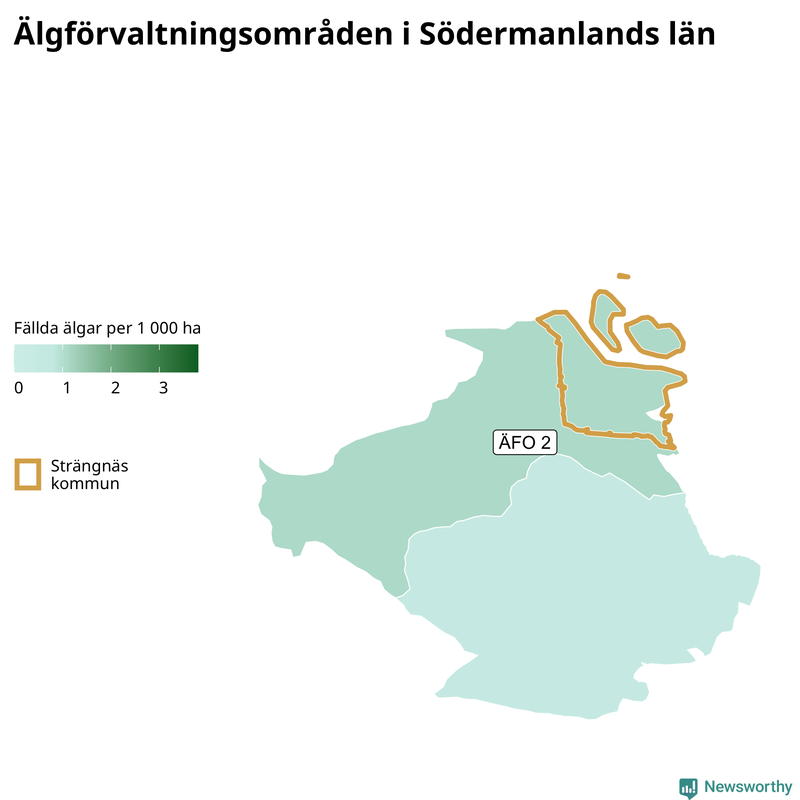 Fällda älgar per 1&nbsp;000 hektar Södermanlands län