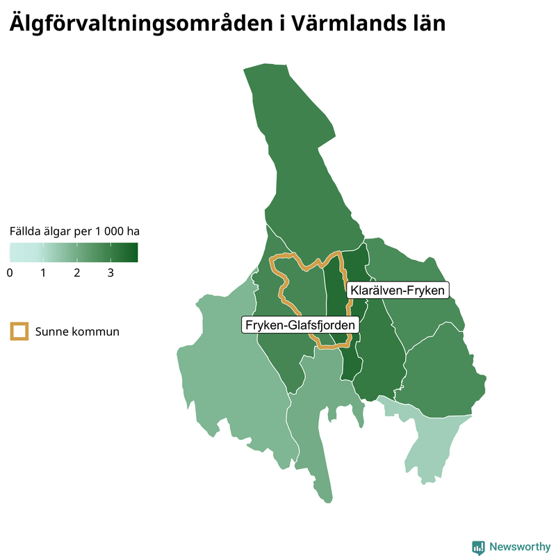 Fällda älgar per 1 000 hektar Värmlands län