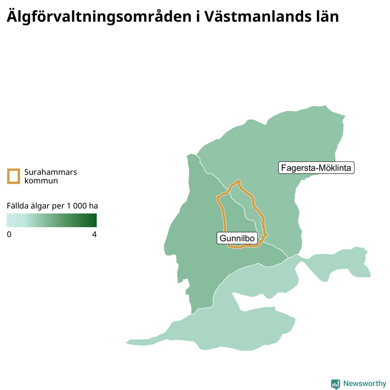 Fällda älgar per år i Västmanlands län