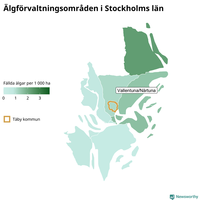Fällda älgar per 1 000 hektar Stockholms län