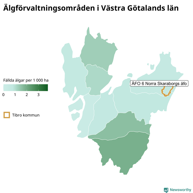 Fällda älgar per 1 000 hektar Västra Götalands län