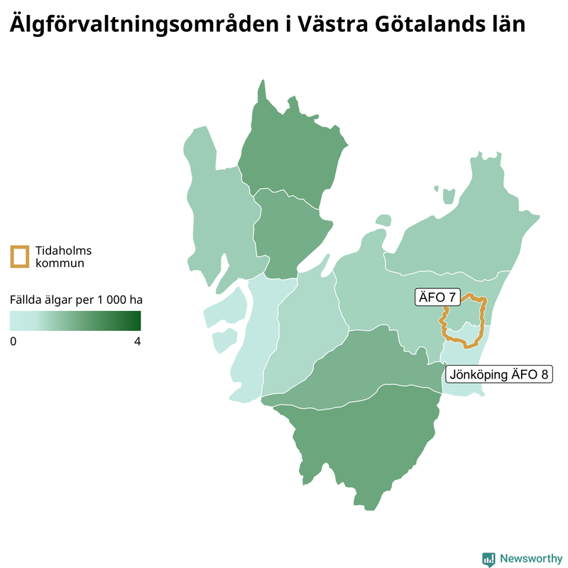 Fällda älgar per år i Västra Götalands län