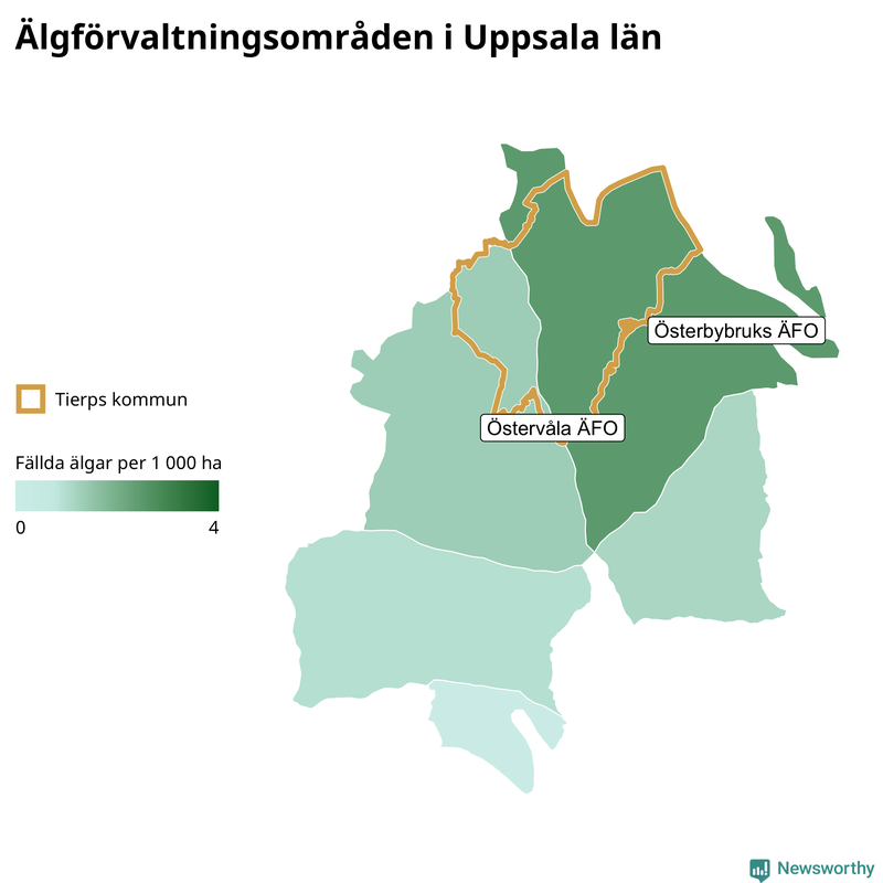 Fällda älgar per år i Uppsala län