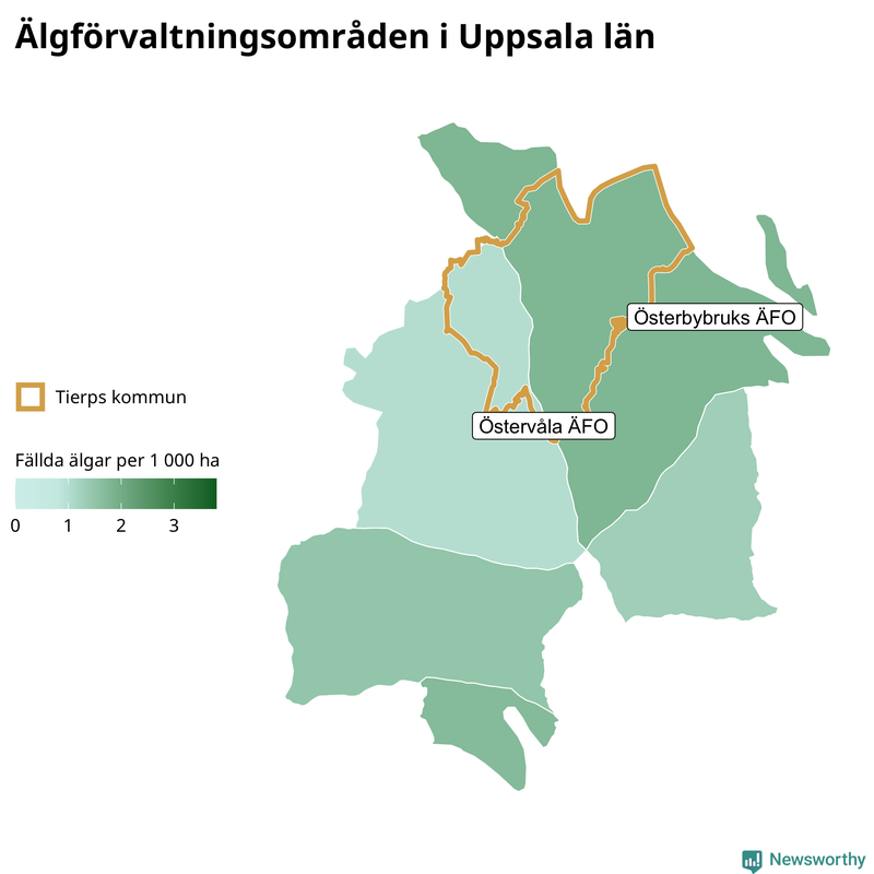 Fällda älgar per 1 000 hektar Uppsala län