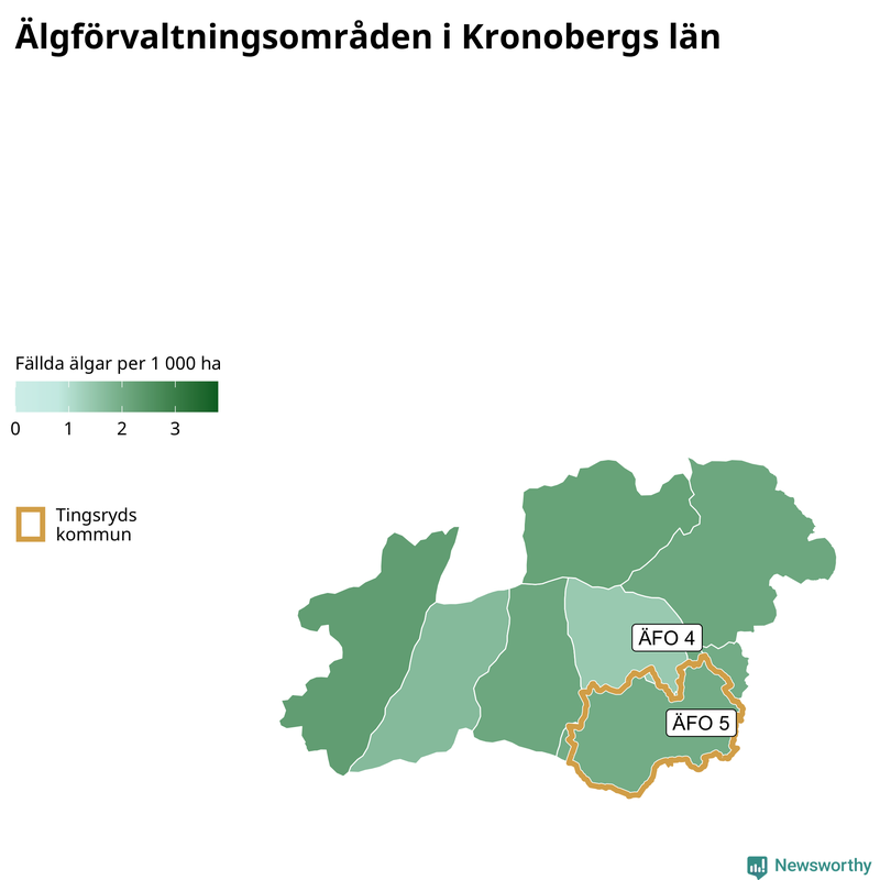 Fällda älgar per 1 000 hektar Kronobergs län