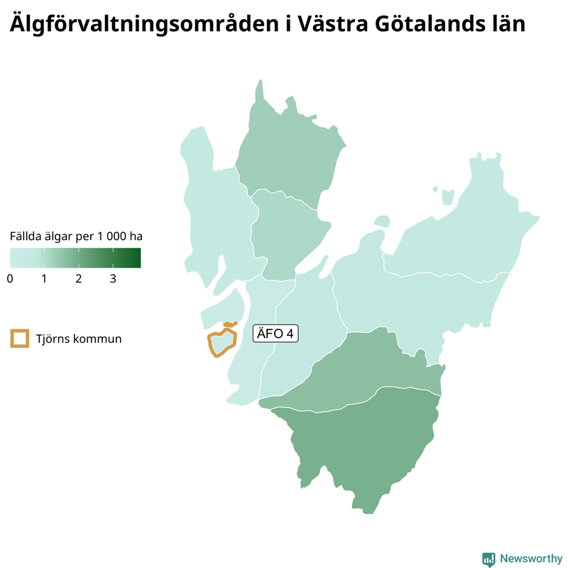 Fällda älgar per 1 000 hektar Västra Götalands län