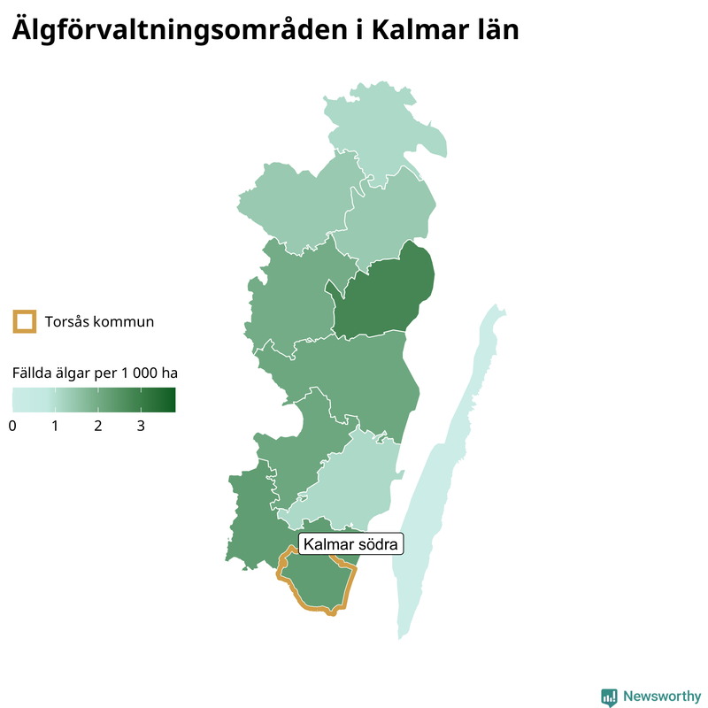 Fällda älgar per 1 000 hektar Kalmar län