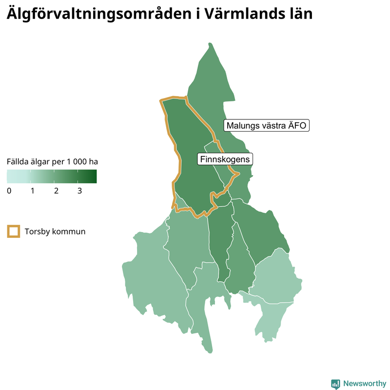 Fällda älgar per 1 000 hektar Värmlands län