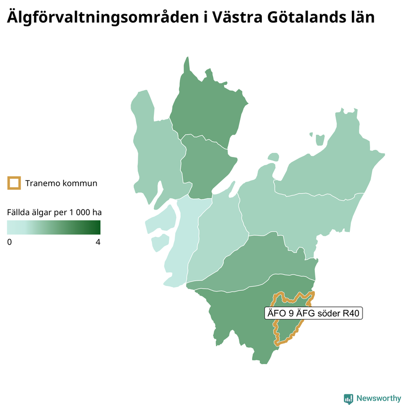 Fällda älgar per år i Västra Götalands län